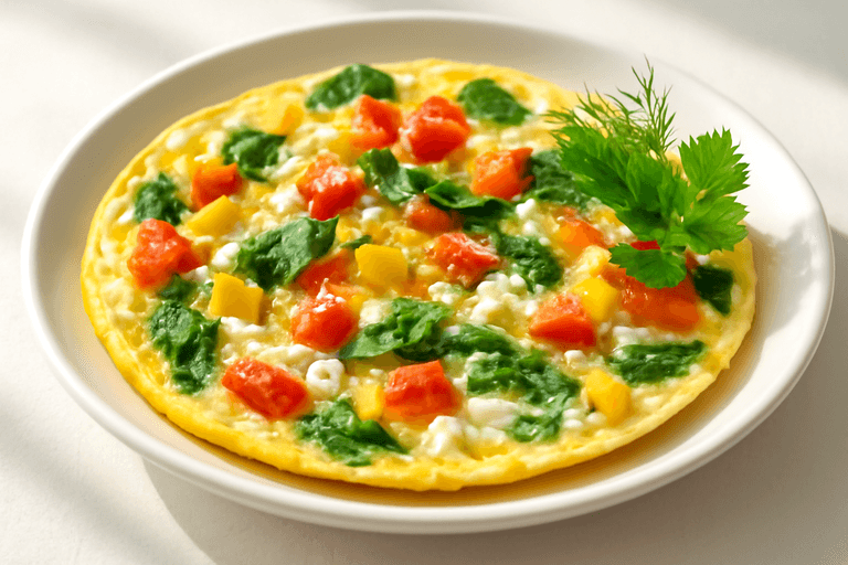 Лёгкий омлет с овощами и зеленью