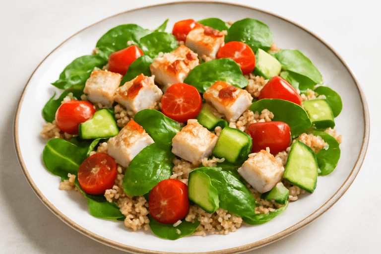 Лёгкий куриный салат с киноа и овощами