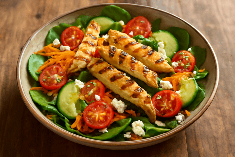 Ensalada de Pollo Crujiente y Vegetales Coloridos