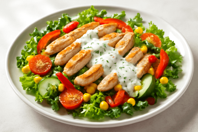 Leichter Hähnchen-Gemüse-Salat mit Joghurtdressing