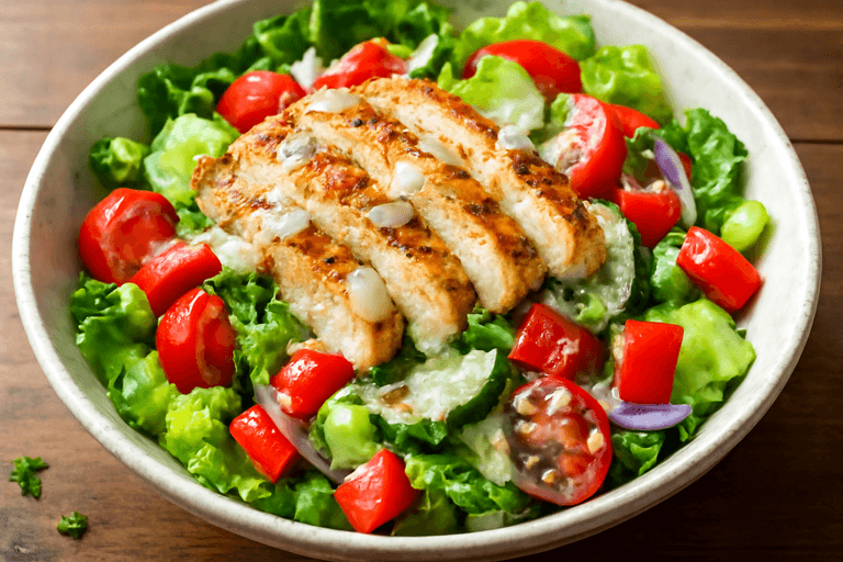 Leichter mediterraner Hähnchensalat