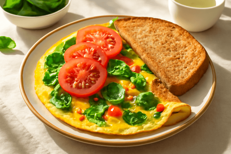 Омлет із овочами та цільнозерновим тостом