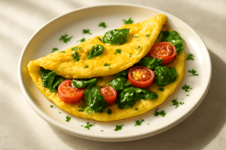 Energigivande klassisk omelett med spenat & tomat