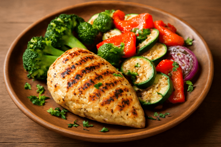 Легкая куриная грудка с овощами на гриле