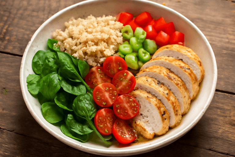 Kyckling- och Quinoasallad med Rostade Grönsaker