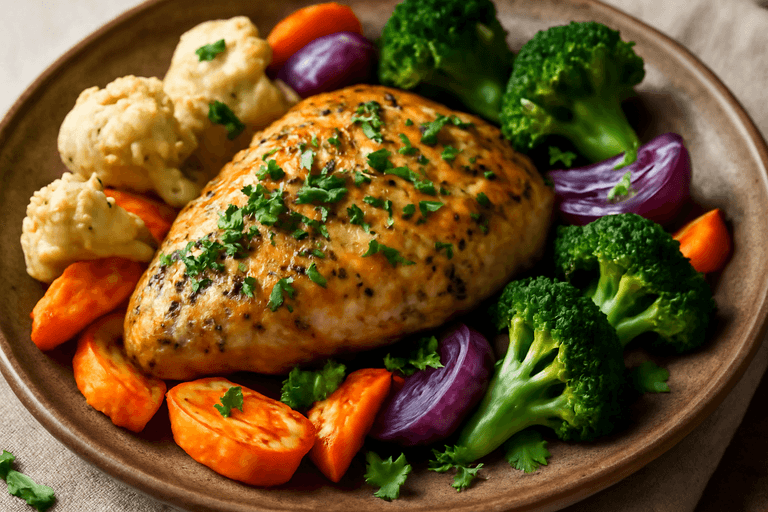 Citron- och örtslungad kyckling med rostade grönsaker