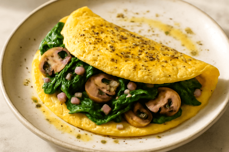Omelette minceur aux épinards et champignons