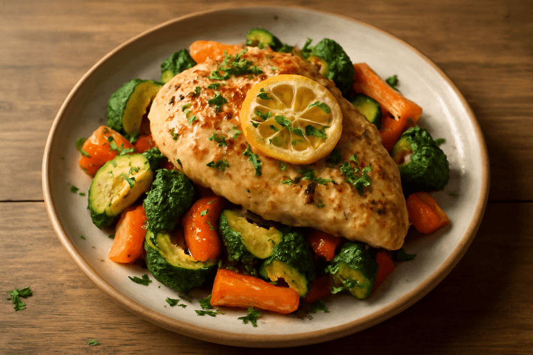 Zitronen-Kräuter Hähnchen mit Ofengemüse