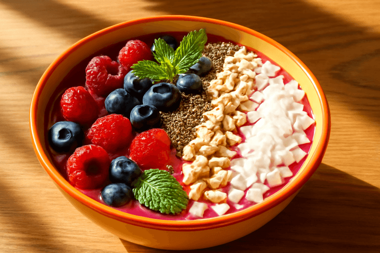 Veganer Power-Smoothie-Bowl mit Beeren & Chiasamen
