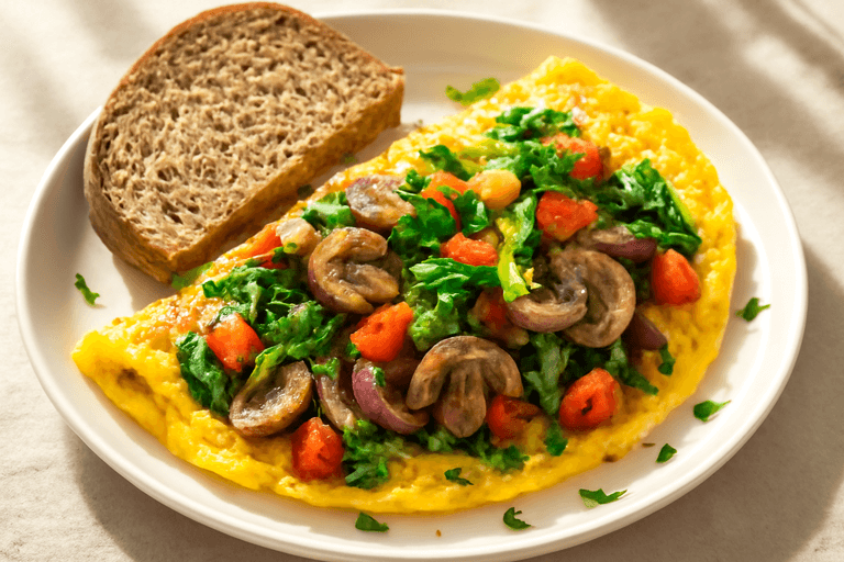 Proteinreiches Gemüse-Omelett mit Vollkornbrot