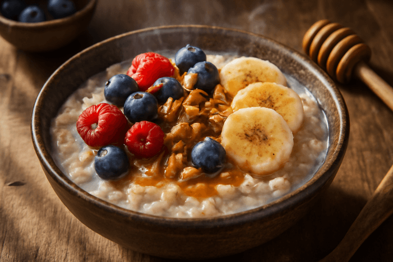 Energigivande klassisk havregrynsgröt med bär & mandlar