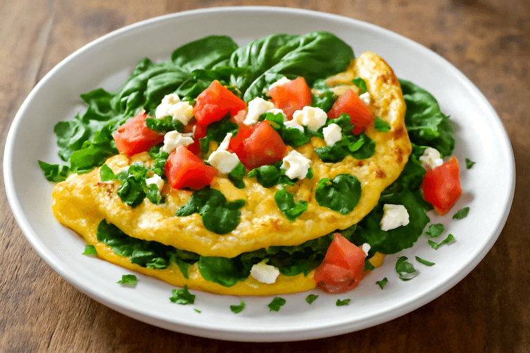 Proteinreiches Spinat-Omelett mit Tomate & Feta