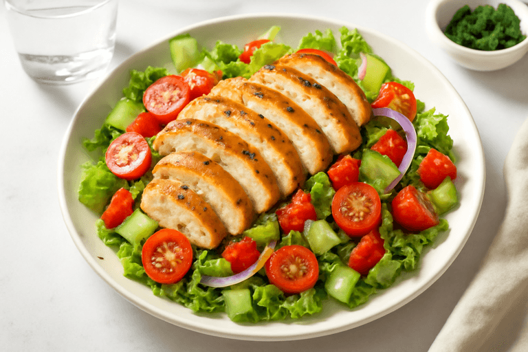 Leichter mediterraner Hähnchensalat