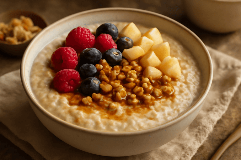 Veganer Power-Porridge mit Beeren & Nüssen