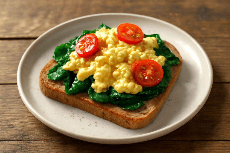 Lätt äggröra med spenat och tomat – Viktvänlig Frukoststart