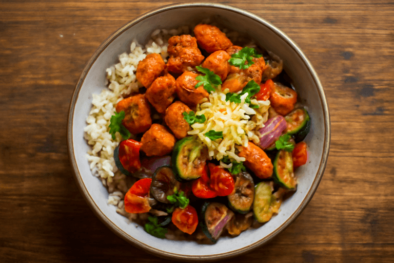 Bowl energizant de orez cu pui și legume