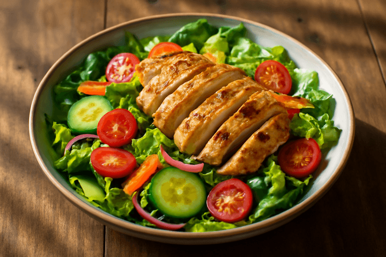Ensalada clásica de pollo a la plancha con vegetales frescos