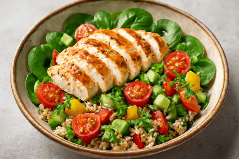 Salată clasică de pui cu quinoa și legume proaspete