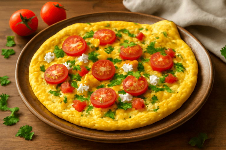 Omletă clasică cu legume și brânză slabă