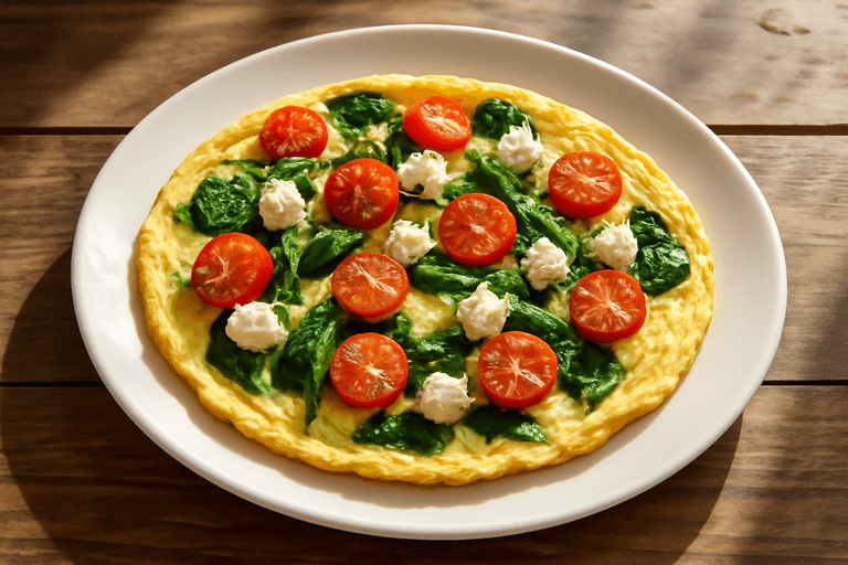Proteinreiches Omelett mit Spinat und Tomaten