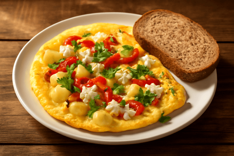 Omletă consistentă cu cartofi și brânză, pentru energie și masă musculară