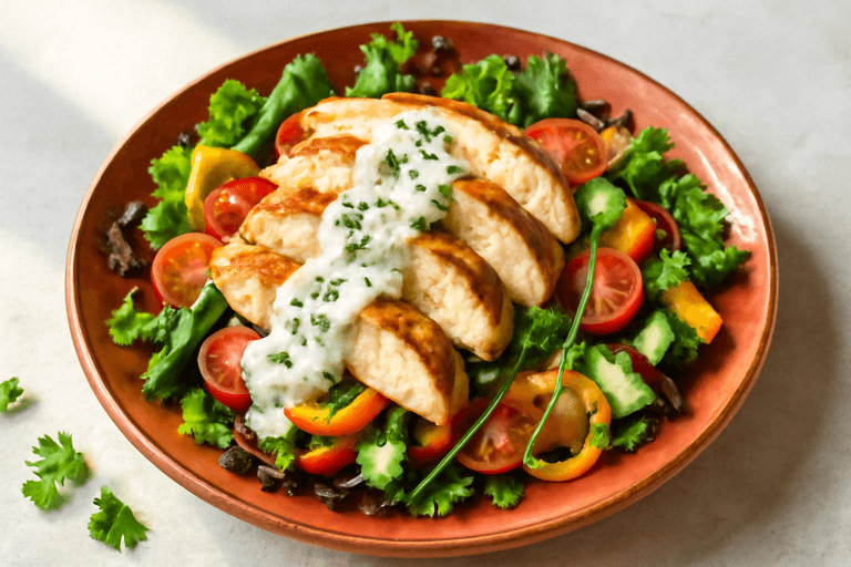 Leichter Hähnchen-Gemüse-Salat mit Joghurt-Dressing