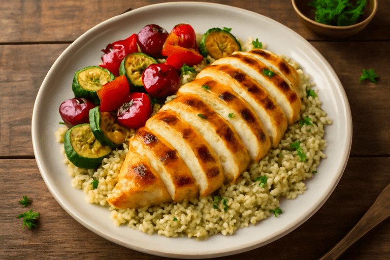 Grillowana pierś z kurczaka z warzywami oraz kaszą bulgur