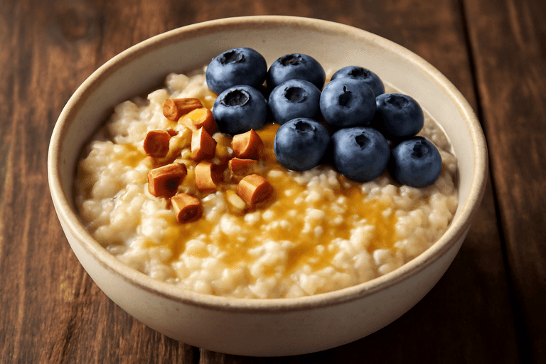 Proteinrik gröt med bär och mandel