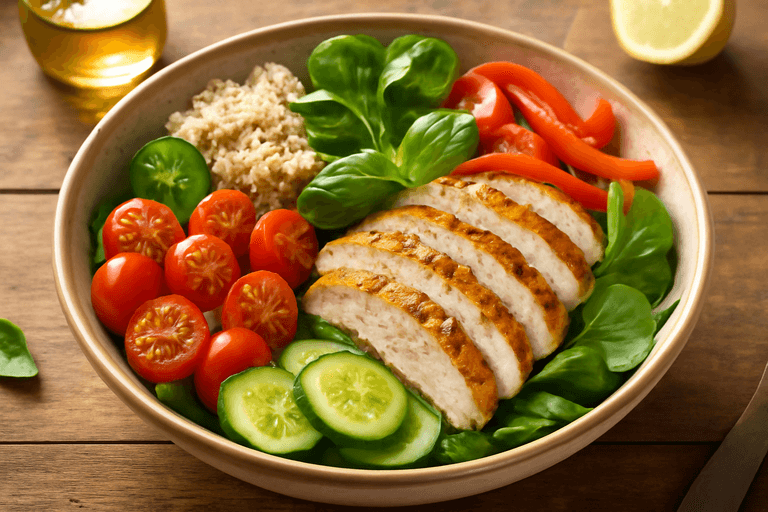 Fräsch kycklingsallad med quinoabas