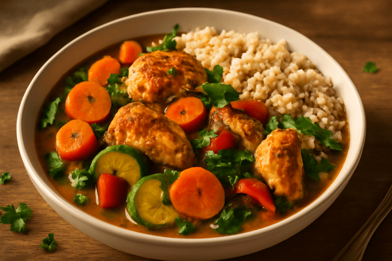 Lätt kycklinggryta med grönsaker och fullkornsris