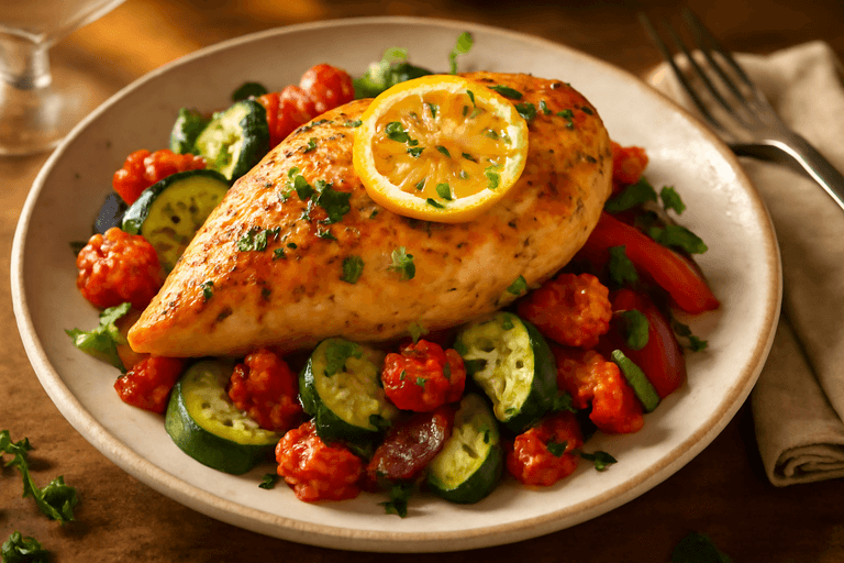 Zitronen-Hähnchen mit Ofengemüse