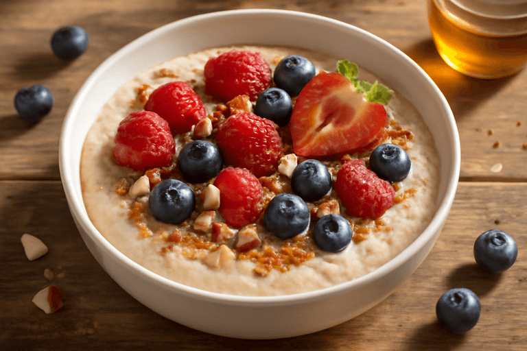 Protein-Porridge mit Beeren und Mandeln