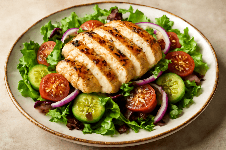 Лек пилешки салат със зеленчуци и балсамико