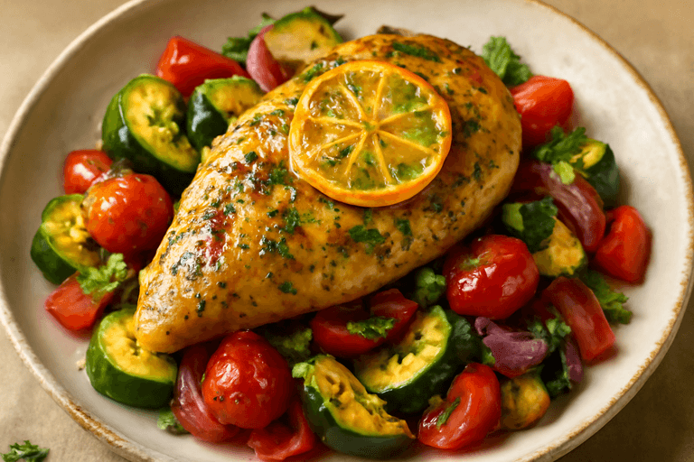 Lean Lemon Herb Chicken with Roasted Veggies