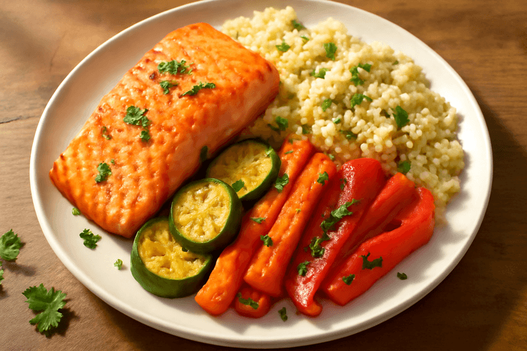 Salmón al Horno con Verduras Asadas y Quinoa