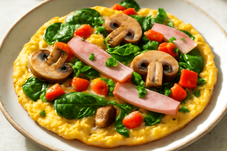 Proteinrik grönsaksomelett med kalkon och spenat