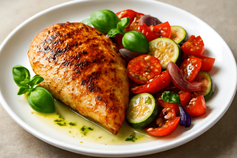 Gegrilltes Hähnchenfilet mit mediterranem Gemüse