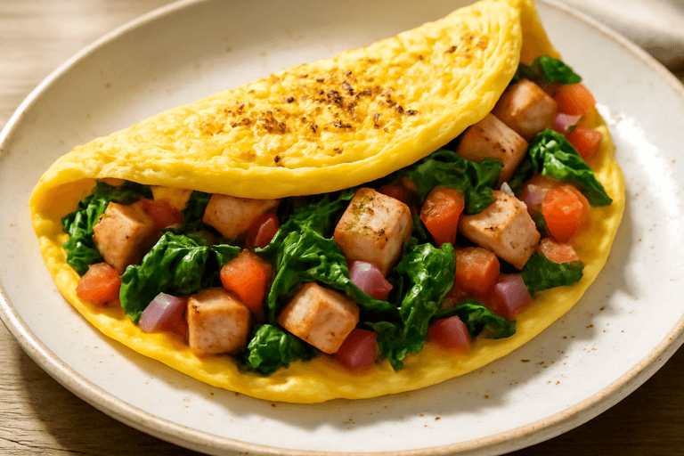 Omelette clásico de vegetales y pavo