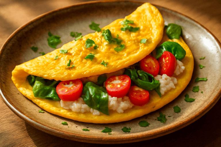 Энергетический омлет с овощами и творогом