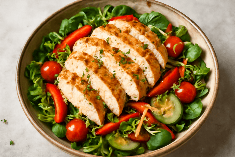 Salată sățioasă cu piept de pui și legume crocante