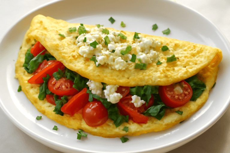 Omletă clasică cu legume proaspete și brânză slabă