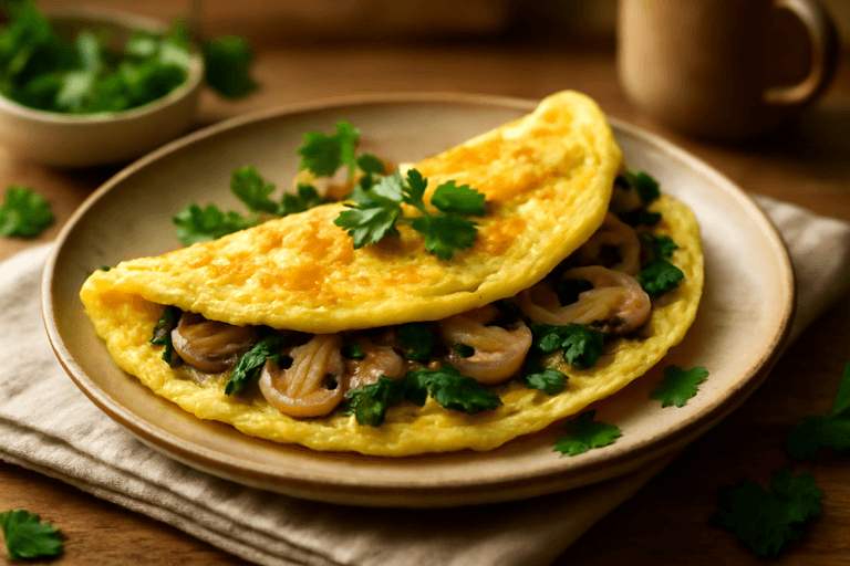Tortilla proteica de espinacas y champiñones