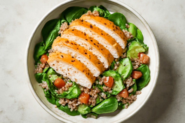 Ensalada clásica de pollo a la plancha y quinoa