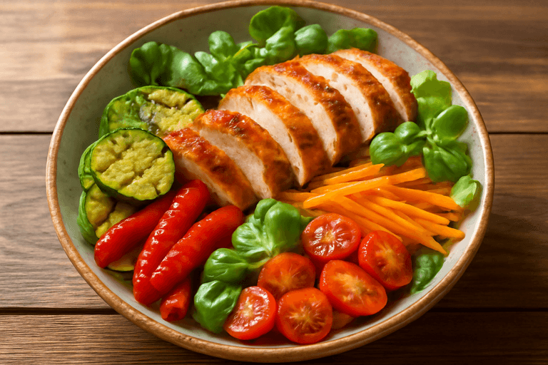 Kleurrijke Kippensalade met Geroosterde Groenten