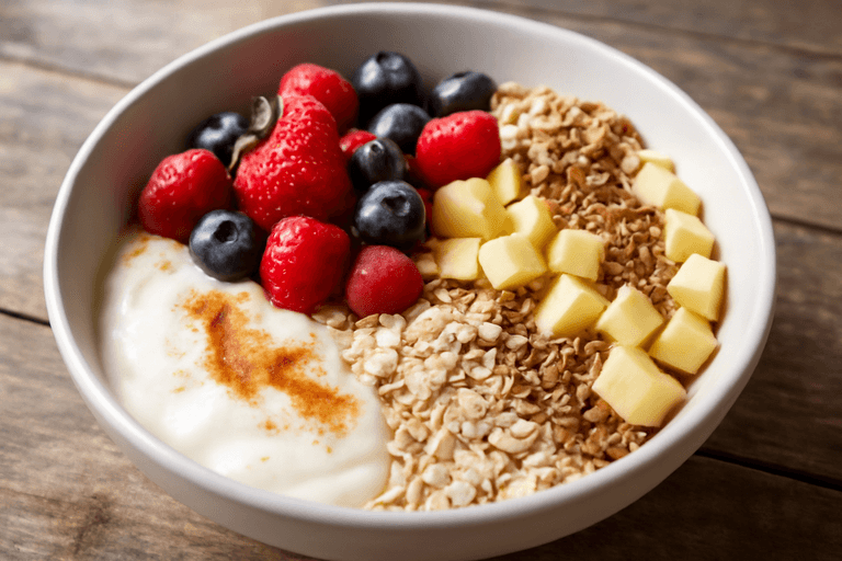 Energie-Frühstücks-Bowl mit Quark und frischem Obst