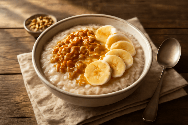Овсяная каша с бананом и грецким орехом