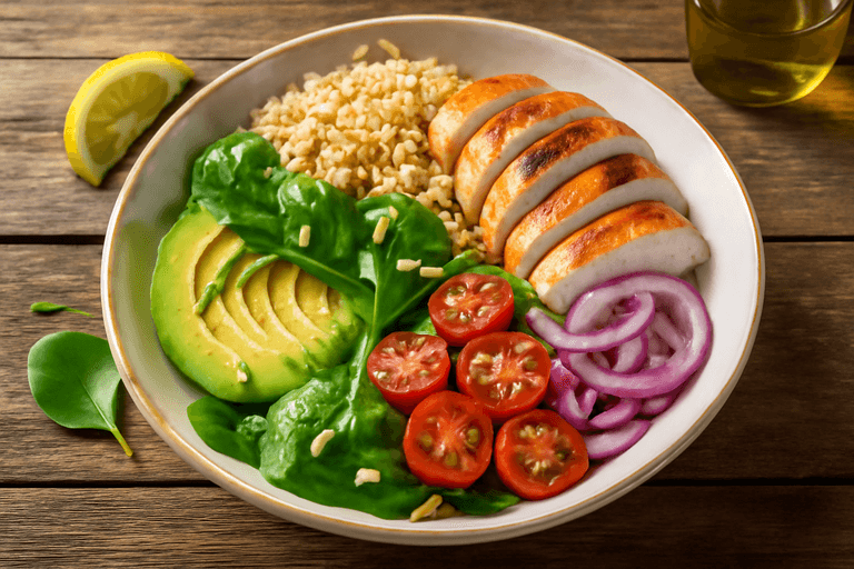 Klassisk kycklingsallad med quinoa och avokado