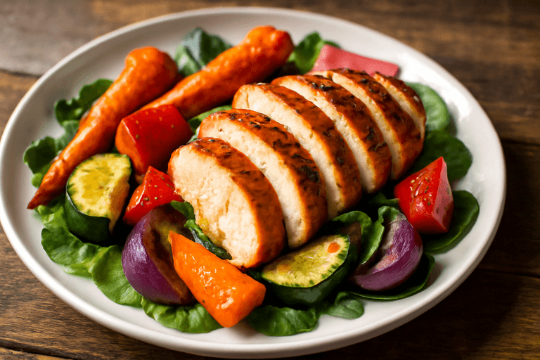 Saftig Kyckling med Rostade Grönsaker & Lätt Citrondressing