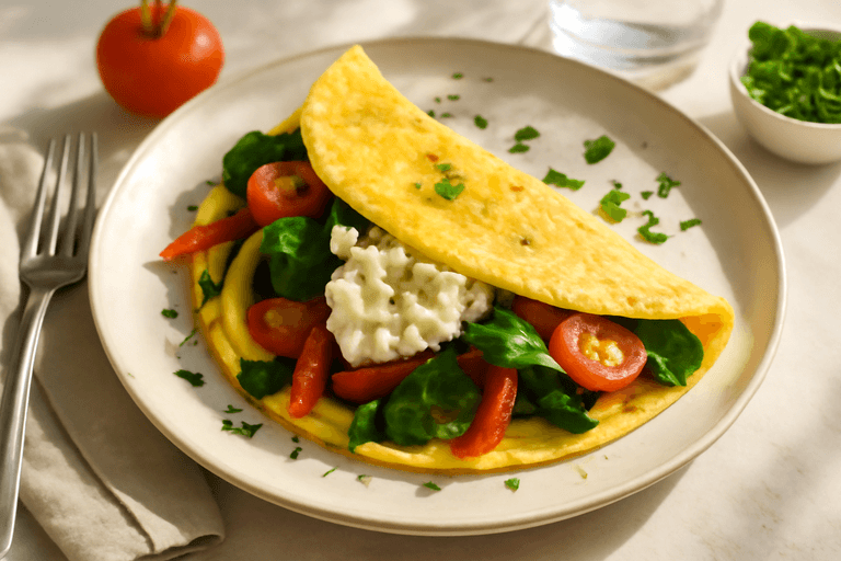 Лёгкий омлет с овощами и творогом
