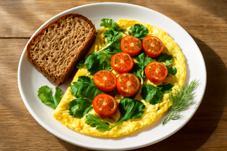 Завтрак «Заряд энергии»: омлет с овощами и тостом